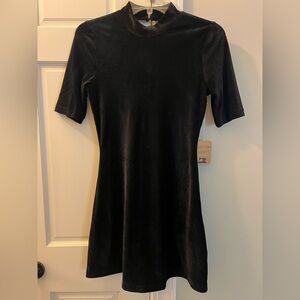 Cotton Candy LA Black Velour Ribbed Mini Short Sleeved Open Back A Line Dress